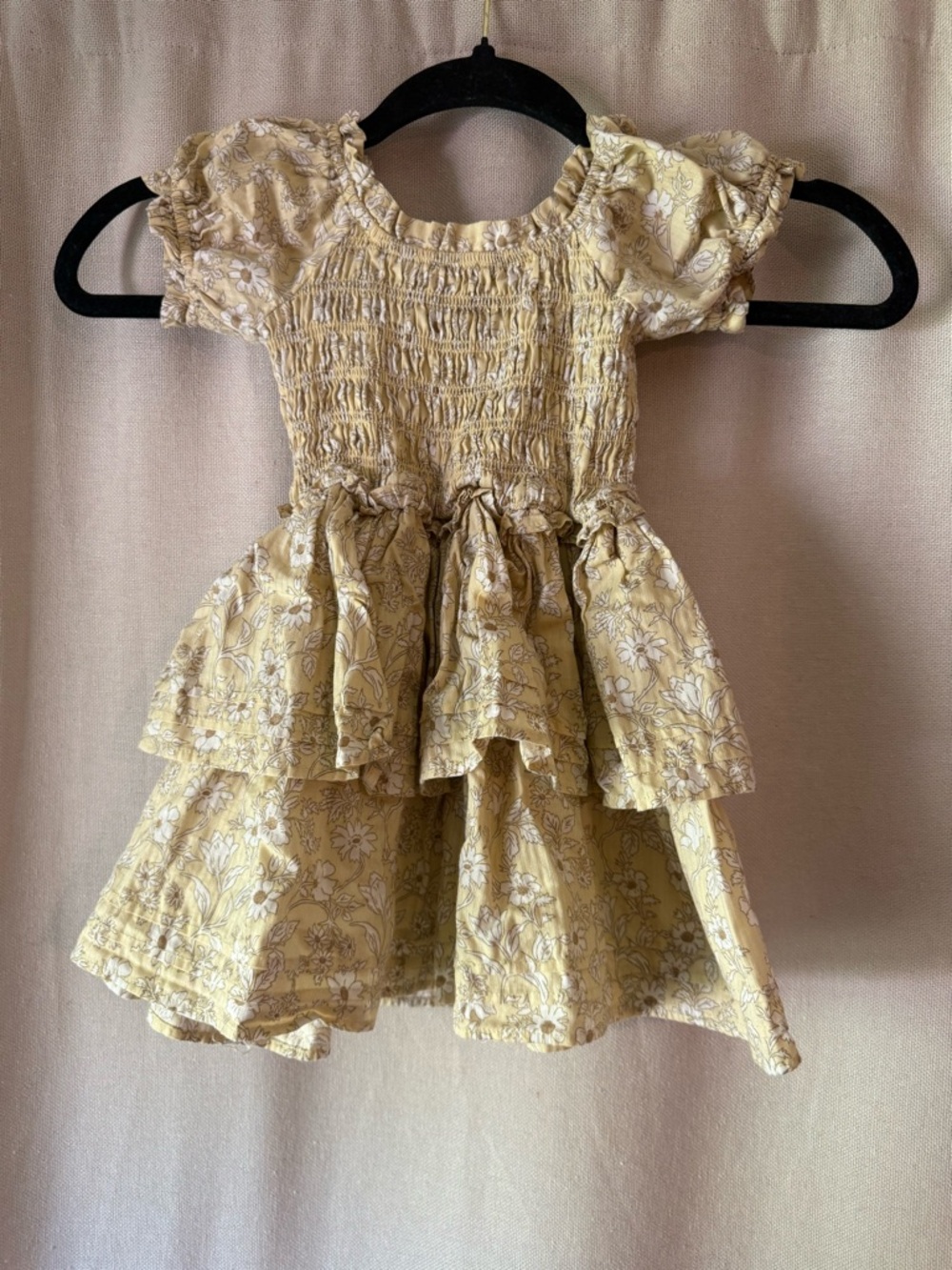 Smocked Tiered Yellow Floral Girls' Dress